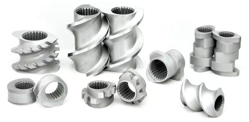 Peças da Máquina Extrusora de Rosca Dupla Co-rotacional Eixo Segmento de Rosca Cilindro e Alimentador Lateral usadas para máquina de bateria de lítio