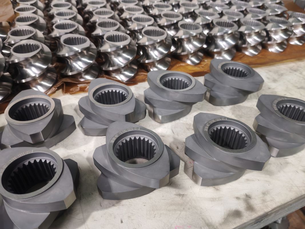 Elementos de parafuso da linha de extrusão de plástico 60mm-120 comprimento do parafuso 100rpm-1200 velocidade do parafuso para máquina de extrusão de parafuso duplo