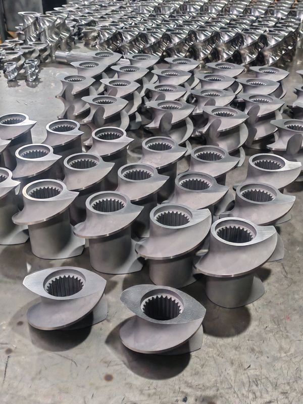 Elementos de parafuso da linha de extrusão de plástico 60mm-120 comprimento do parafuso 100rpm-1200 velocidade do parafuso para máquina de extrusão de parafuso duplo