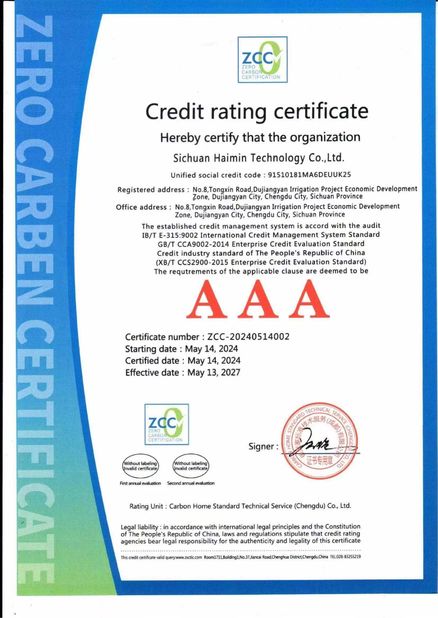 China Sichuan Haimin Technology Co., Ltd Certificações